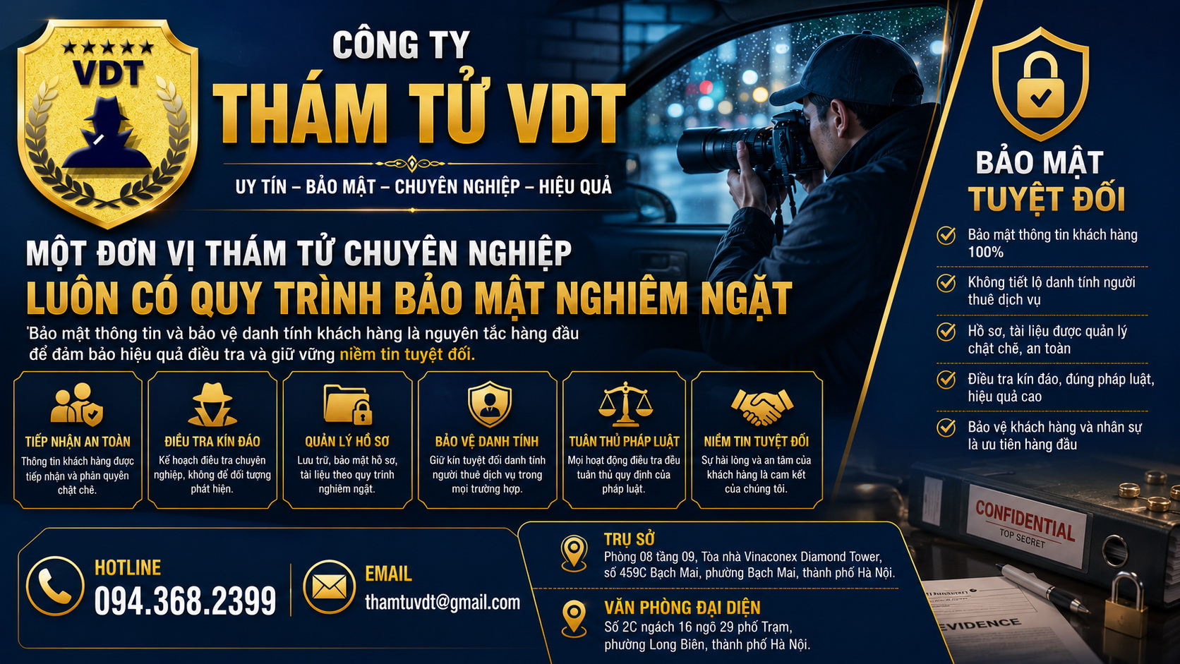 Một công ty thám tử uy tín không chỉ cam kết bảo mật mà còn thực hiện mọi hoạt động trong khuôn khổ pháp luật