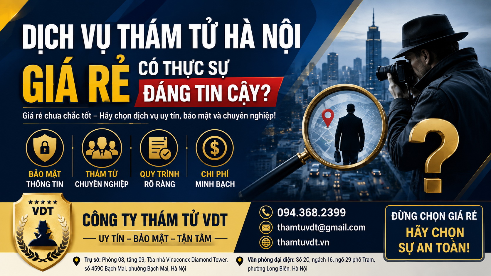 Dịch vụ thám tử Hà Nội giá rẻ có thực sự đáng tin cậy?