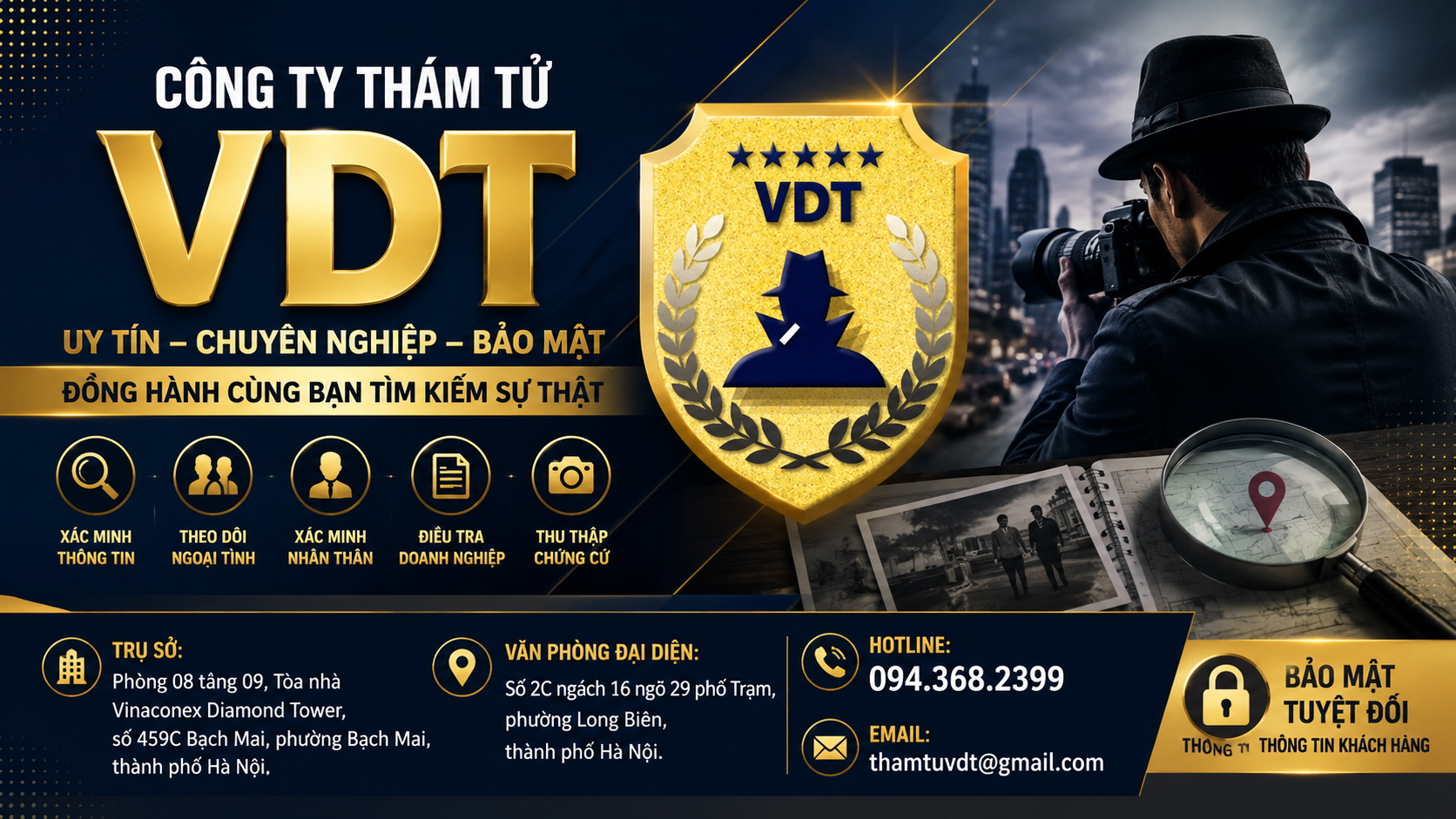 Công ty cung cấp dịch vụ thám tử chuyên nghiệp Hà Nội – Công ty Thám tử VDT